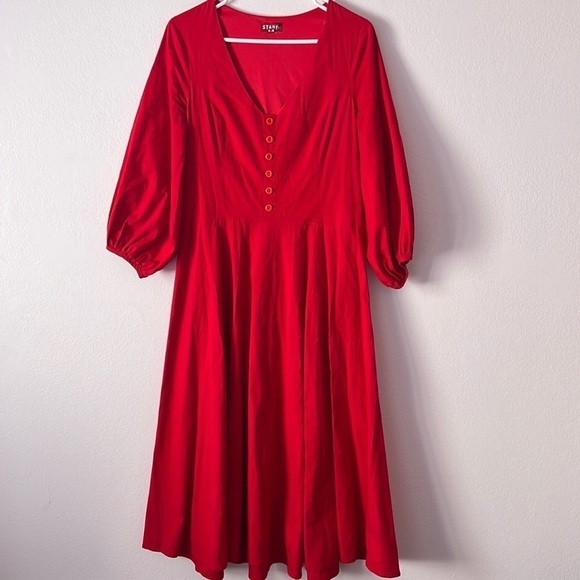 STAUD Veronica Stretch Cotton Poplin Red Dress Size 6 - Picture 3 of 11